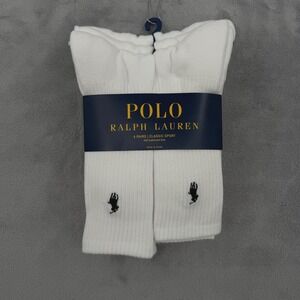 Polo Ralph Lauren Classic Cushioned‎ Crew Socks 6 Pack Mens Size 6-12 White NEW